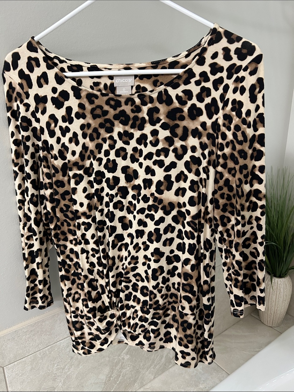 Chico's Beige and Black Leopard-Print Long Sleeve Top